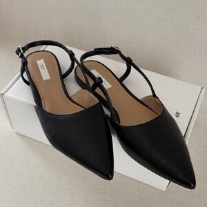 H&M Black Pointed Slingback Flats with T-Strap